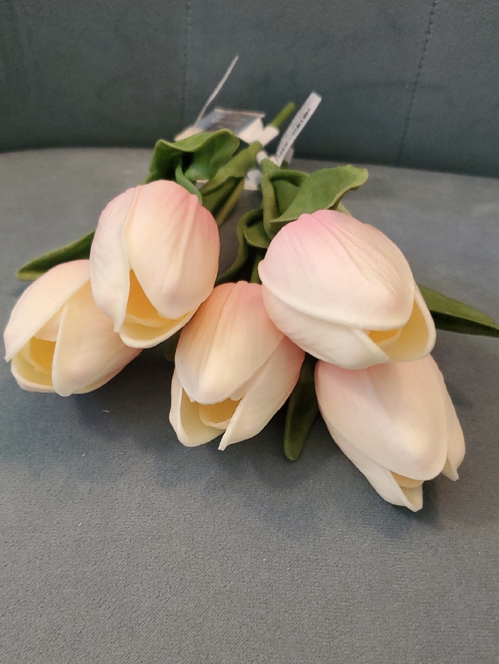 5 Faux Tulip Bundle in Soft Pink and Cream - Decorative Floral Accent